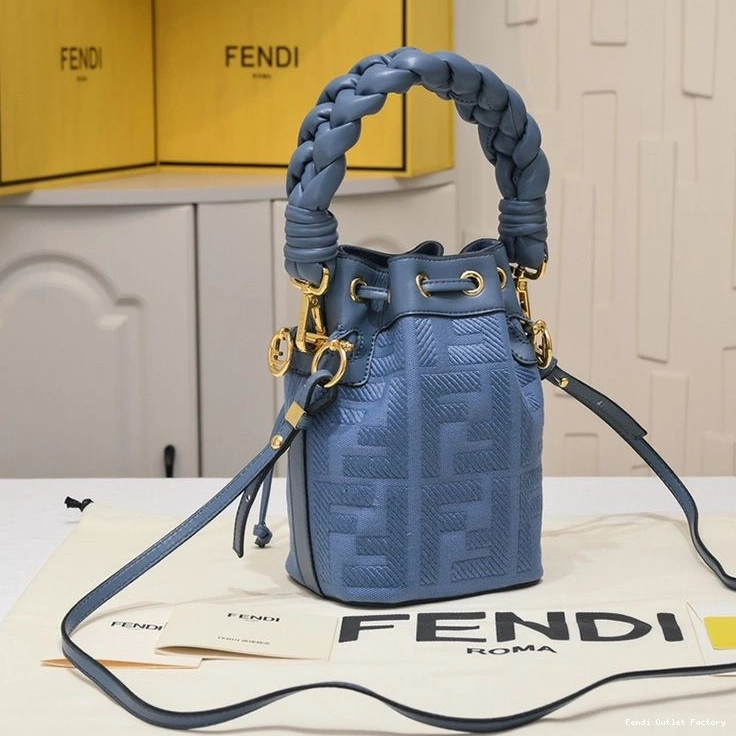 Cheap HOT Handle Blue Bucket Woven Tresor Fendi Canvas FF Bag In Motif Mon Mini with 0813